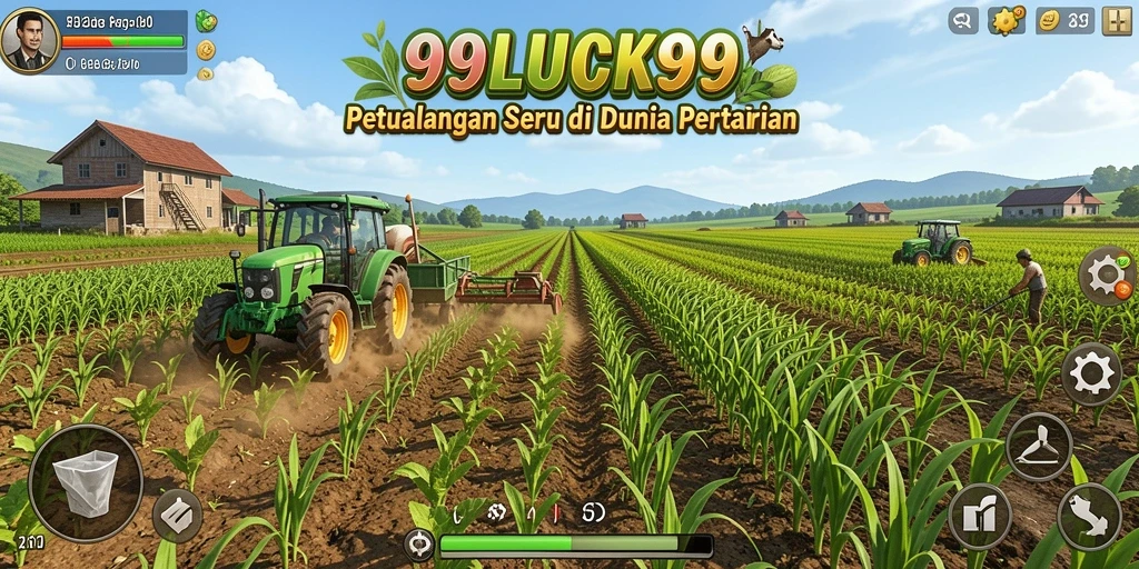 Tampilan gameplay 99LUCK99 yang menarik dengan lahan pertanian yang indah.