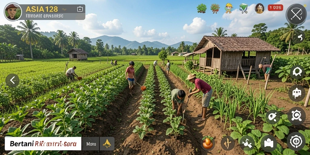 Tampilan gameplay seru di ASIA128 dengan aktivitas pertanian.