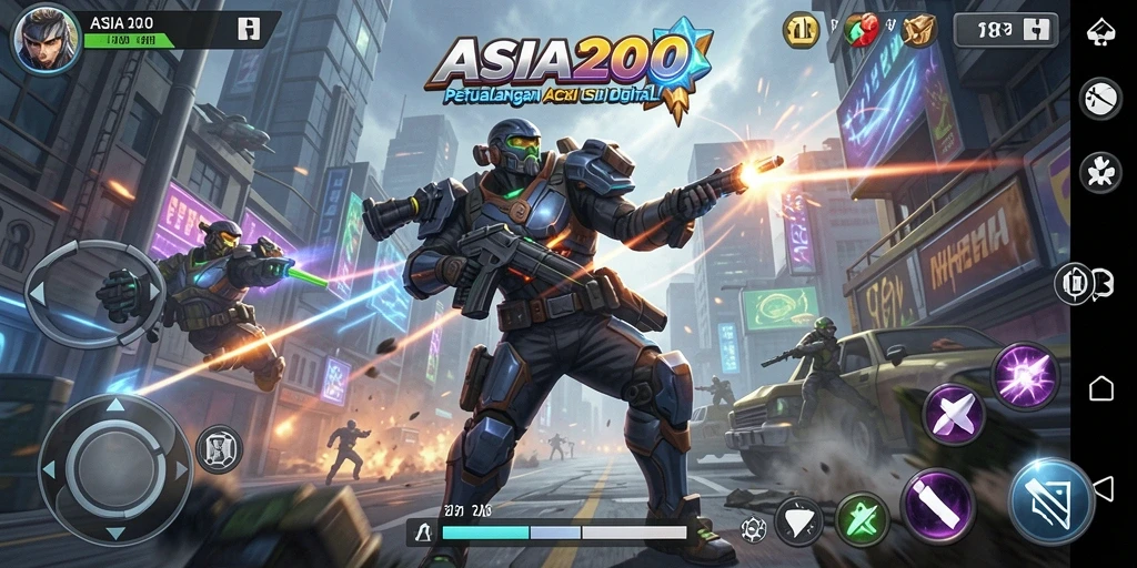 Screenshot gameplay ASIA200 menampilkan pertempuran seru dan karakter yang dinamis.