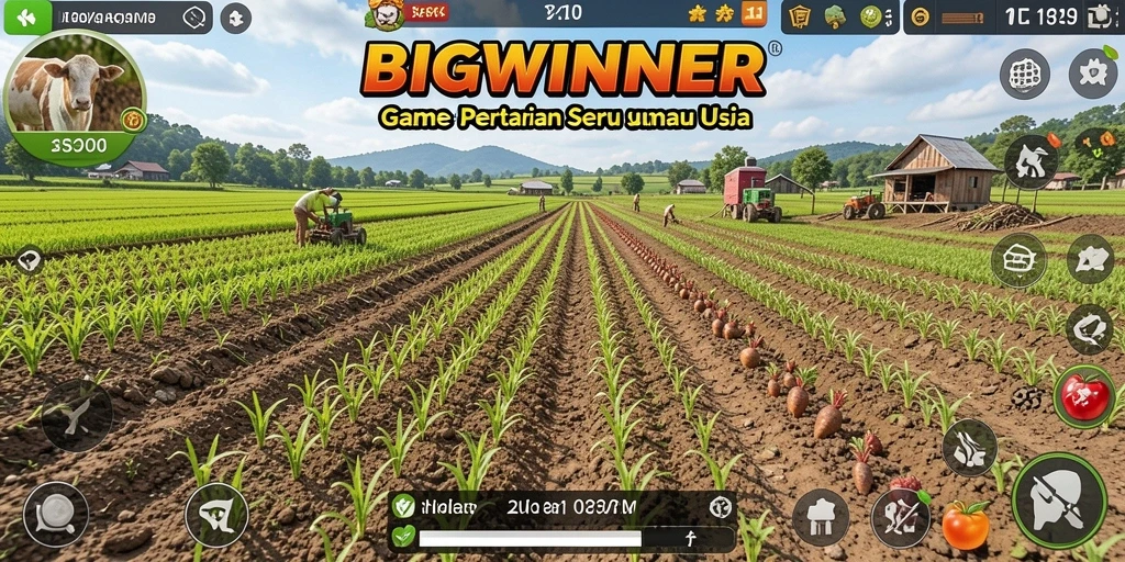 Tampilan gameplay menarik dari BIGWINNER dengan elemen pertanian.
