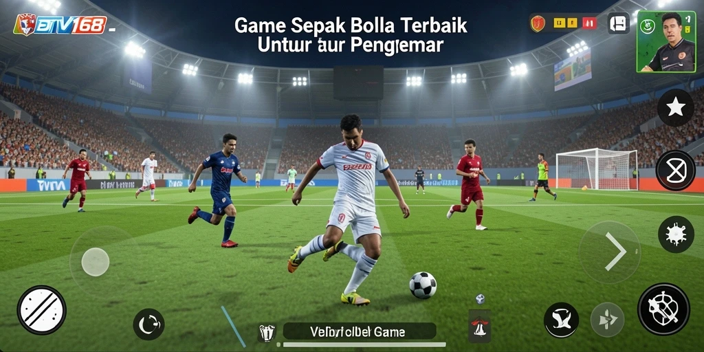 Tampilan gameplay menegangkan dalam BTV168 dengan aksi sepak bola yang intens.