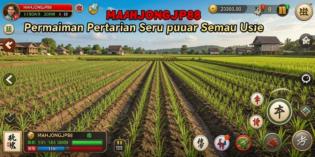 Screenshot gameplay MAHJONGJP88 menampilkan aktivitas bertani yang seru.