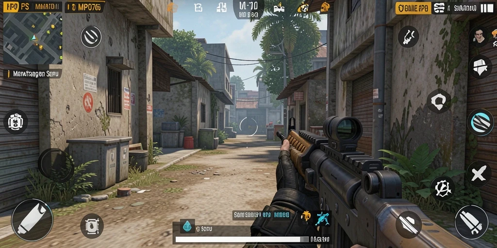 Tampilan aksi seru dalam gameplay MPO76 FPS.