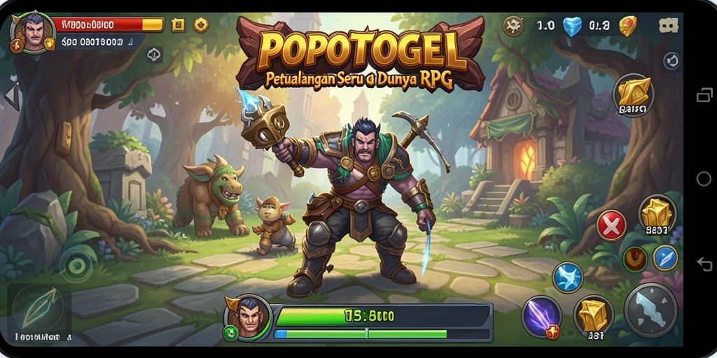 Screenshot menunjukkan pertempuran seru dalam game RPG POPOTOGEL.