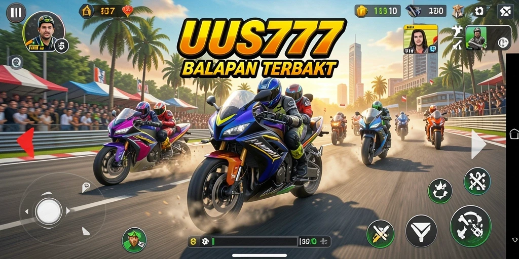 Gameplay seru UUS777 dengan balapan motor yang menarik.