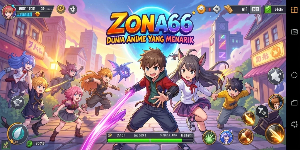 Gambaran gameplay ZONA66 dengan karakter anime yang menarik.